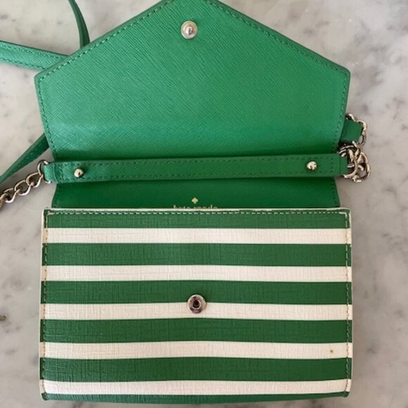KATE SPADE Envelope Flap Green White Stripe Crossbody with Removable Str… - Picture 9 of 17